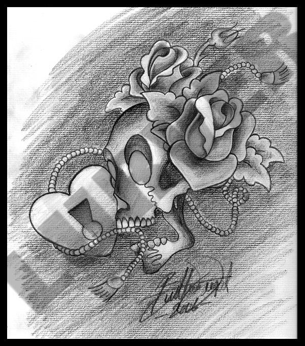 Skull Heartlock and Roses by lurver on deviantART