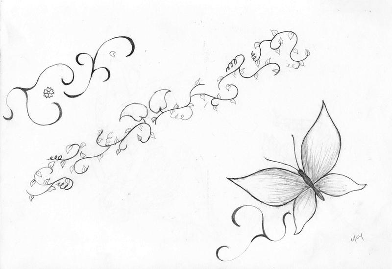 vine tattoo designs. Butterfly and Vine Tattoo by