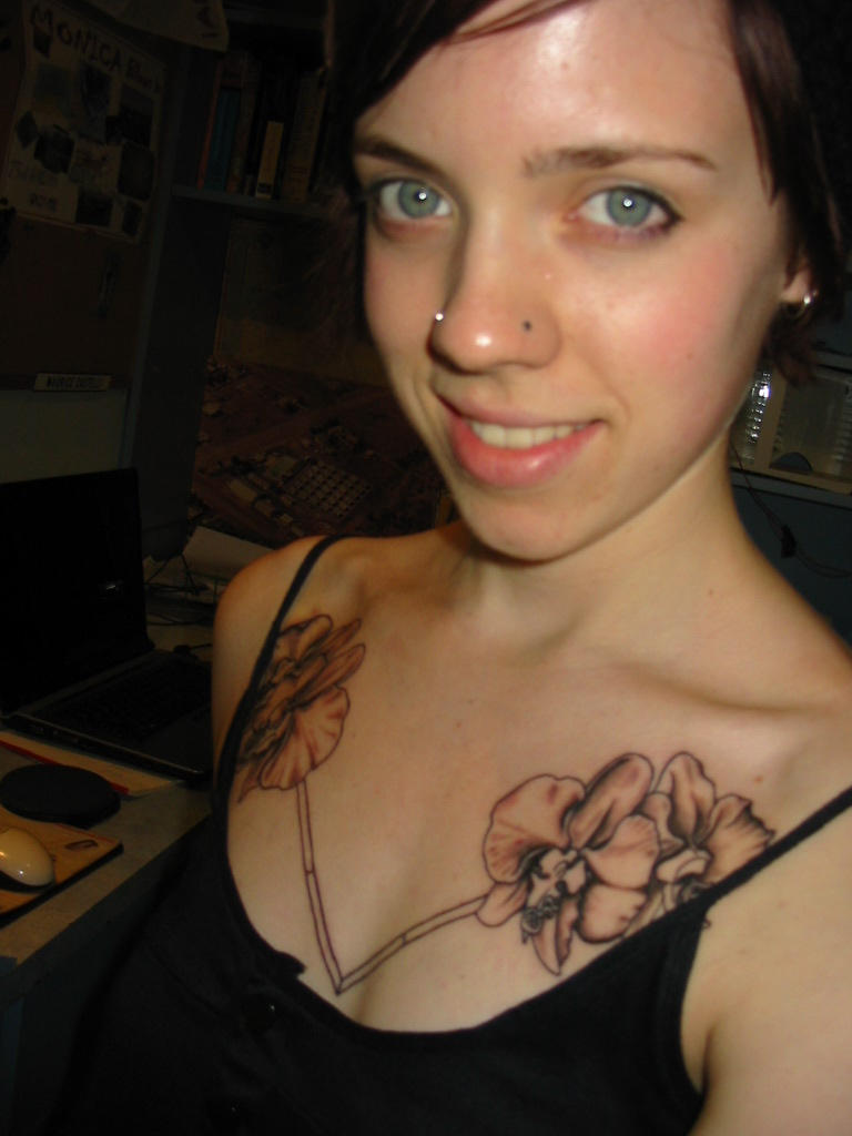 Orchid Chest piece - chest tattoo