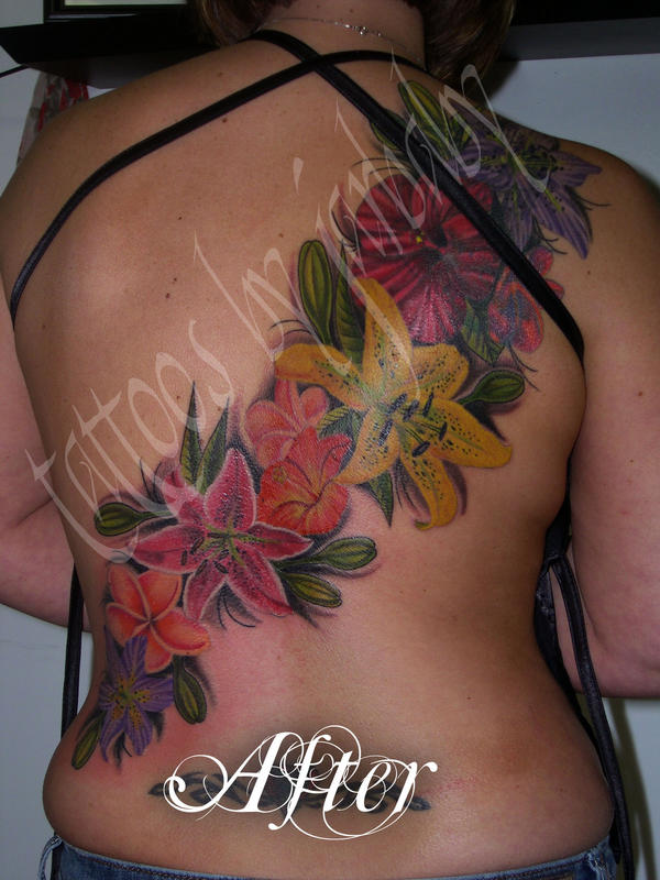 Back Tattoo Cover Ups. flower tattoo. flower cover up