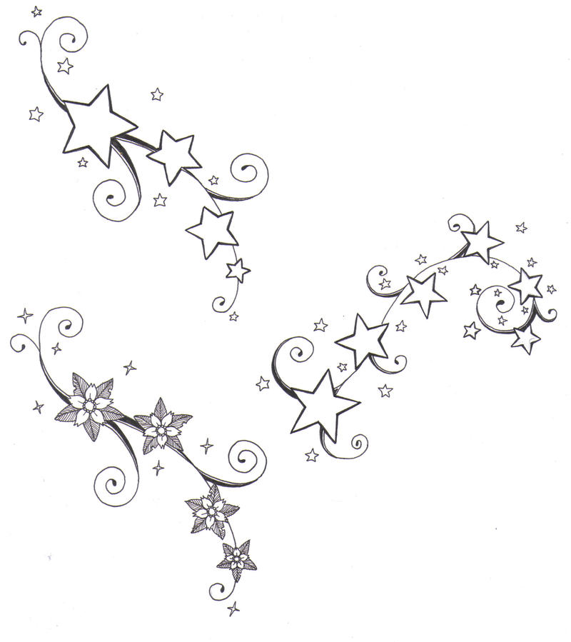 Flowers and stars - flower tattoo