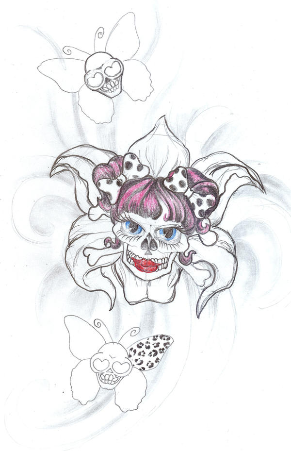 Girly Skull Tattoo Designs Drawings