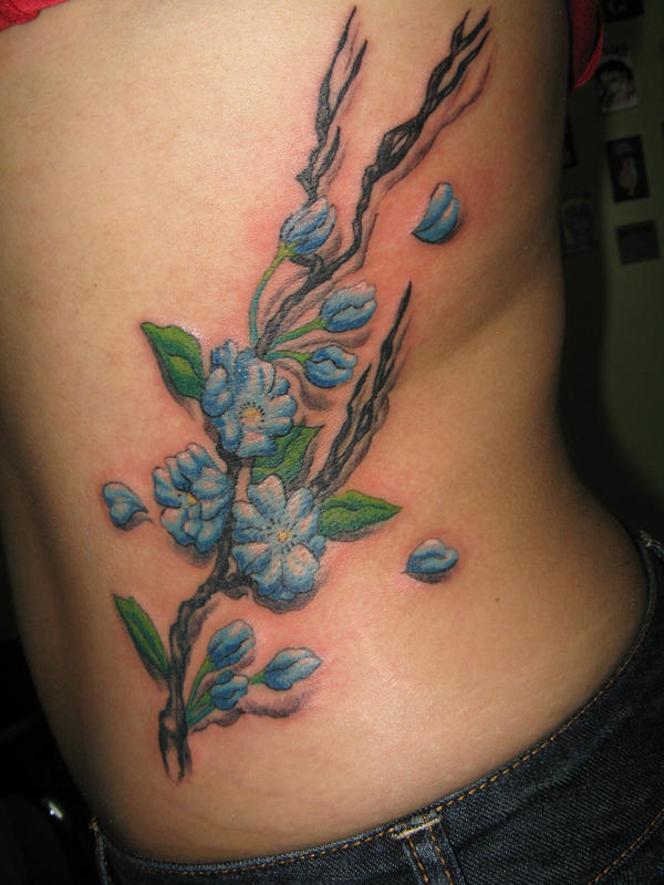 blue cherry flower - flower tattoo