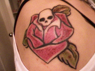 deviant rose skull - shoulder tattoo