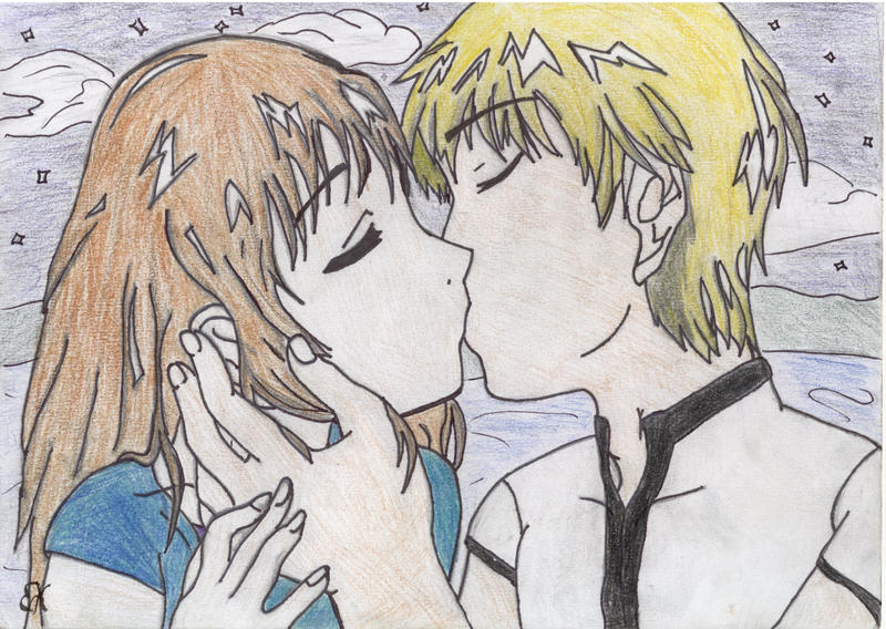 anime love kiss drawings. Anime couple kissing by