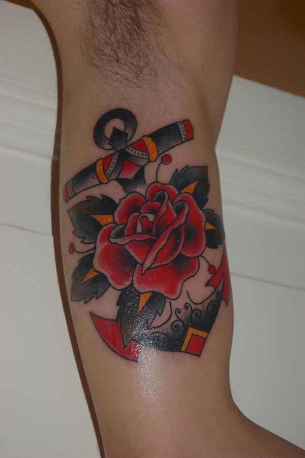 Anchor Rose Old School Tattoo