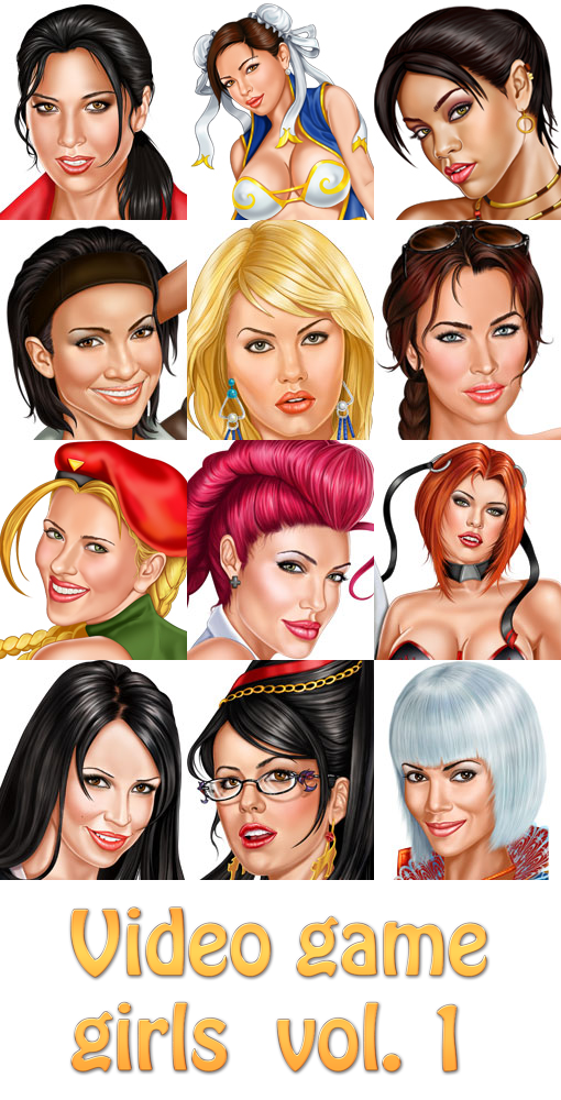 12 erotic pinup pictures. Celebrities drawn as video game girls