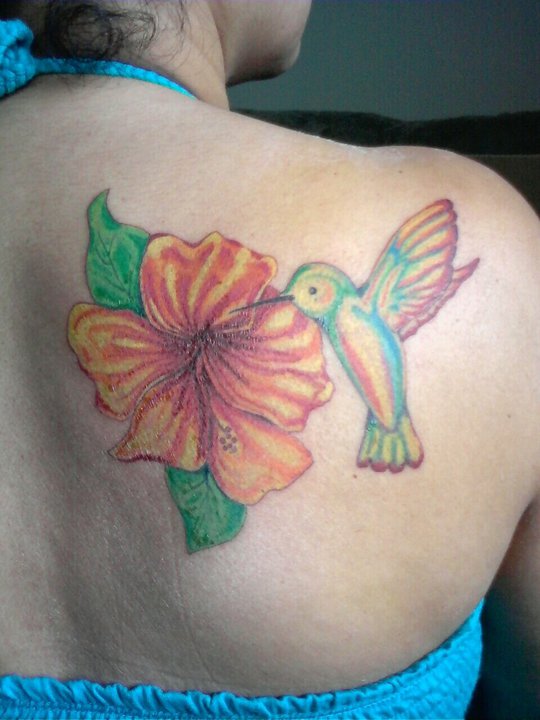 Bird and Hibiscus Tattoo by