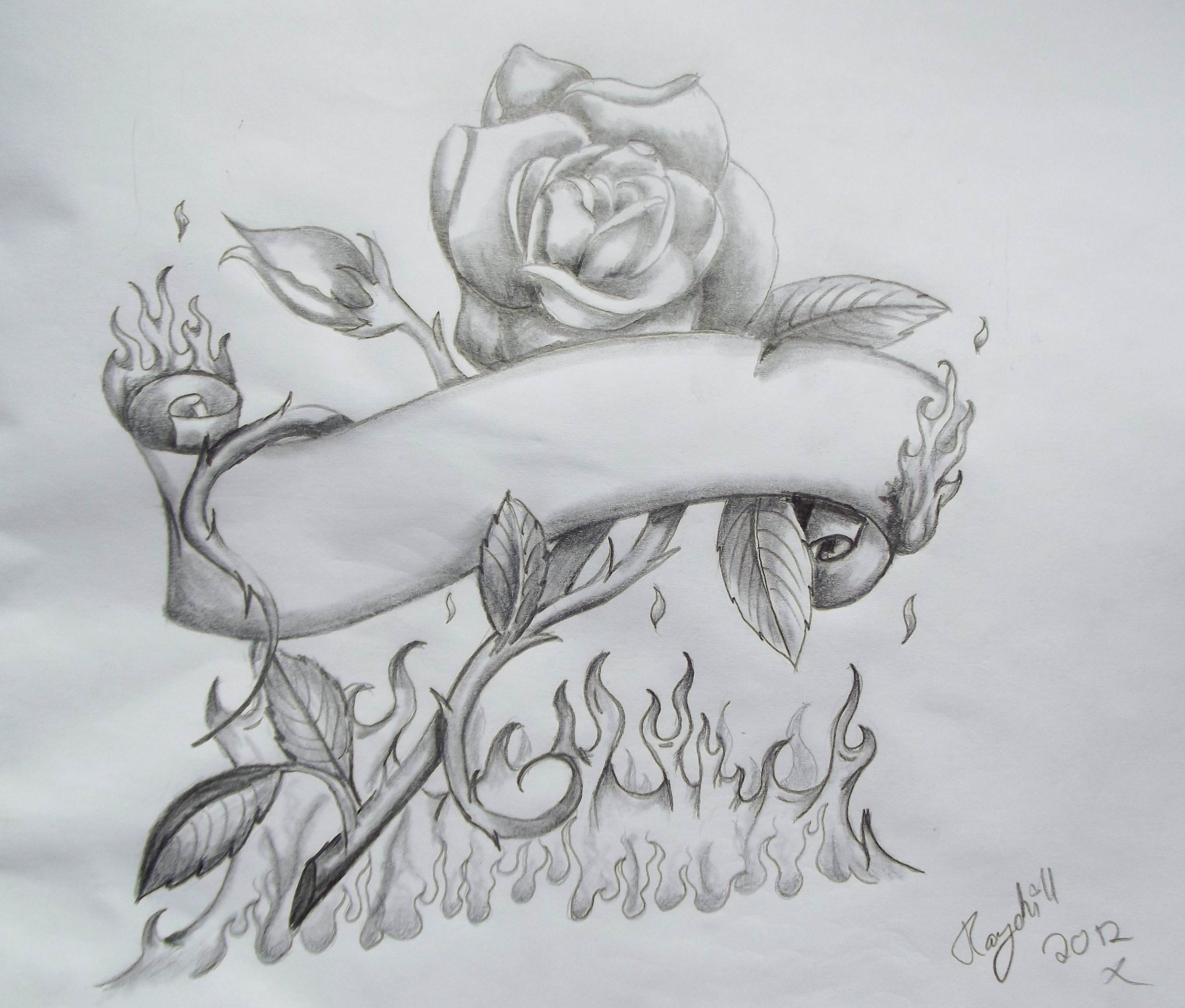 Rose And Heart Drawings