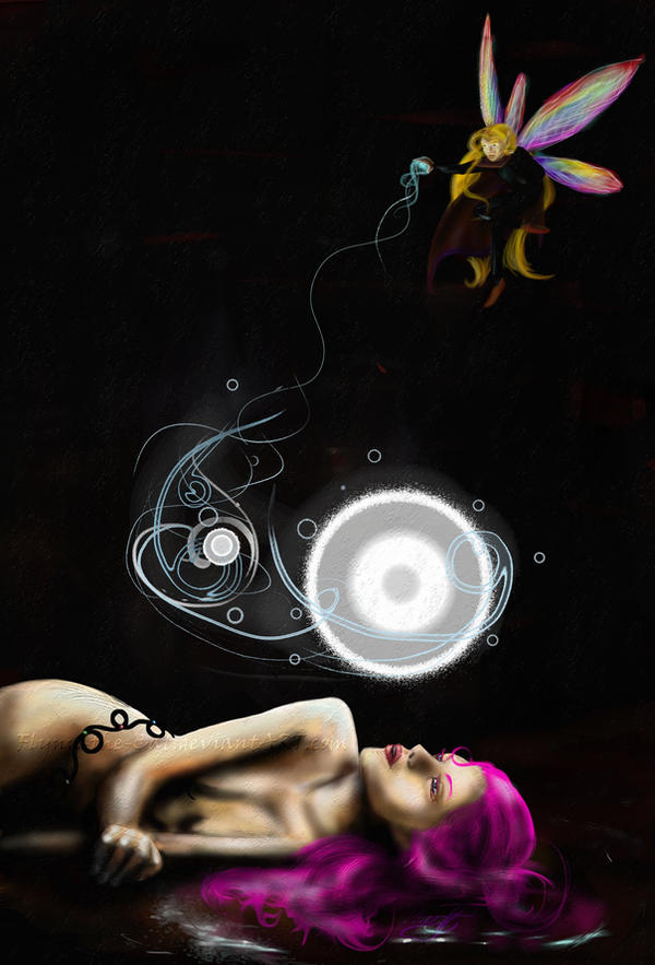 naked girl magenta hair fairy book cover magic illustration