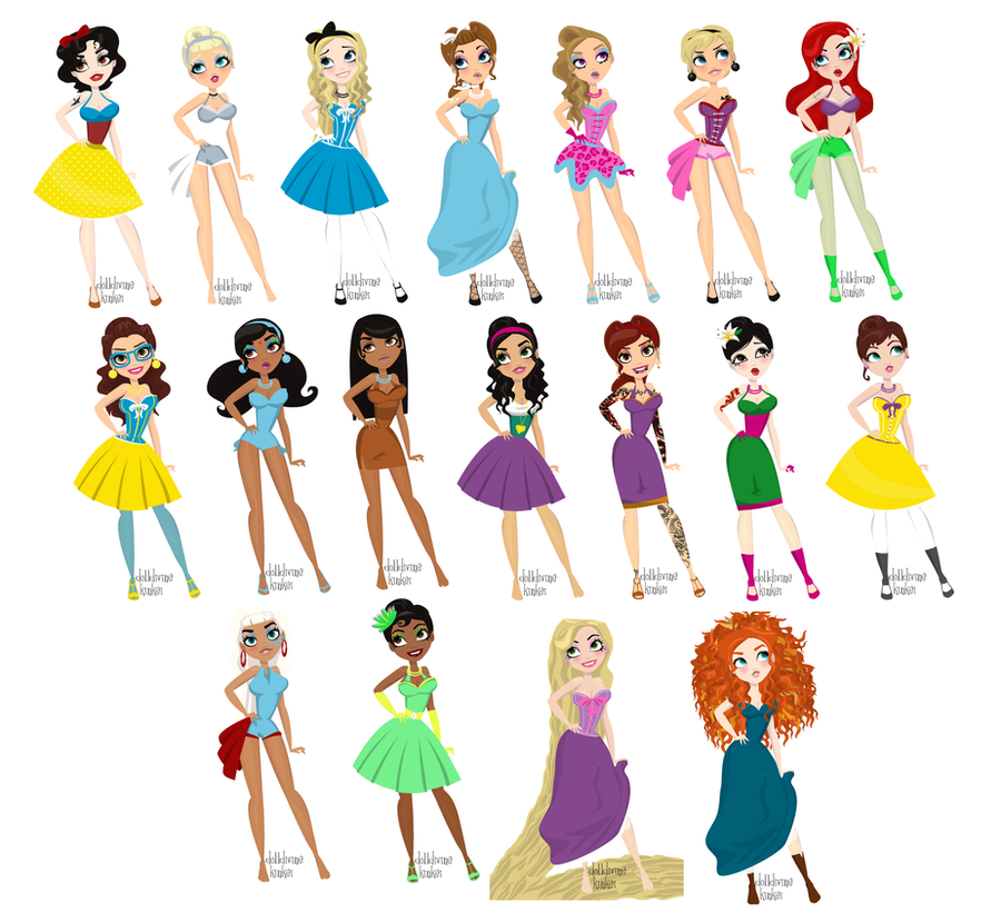 Pinup Disney Princesses by supereilonwypevensie