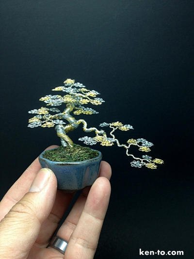 Gold Silver semicascade wire bonsai tree by Ken To by KenToArt