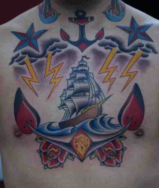 chest tattoos for men Clipper Ship Chest Piece chest piece tattoos for men