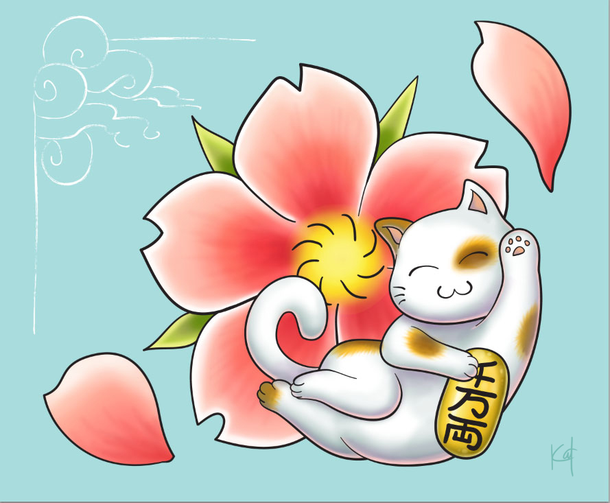 Maneki Neko for Tiffytoxic | Flower Tattoo