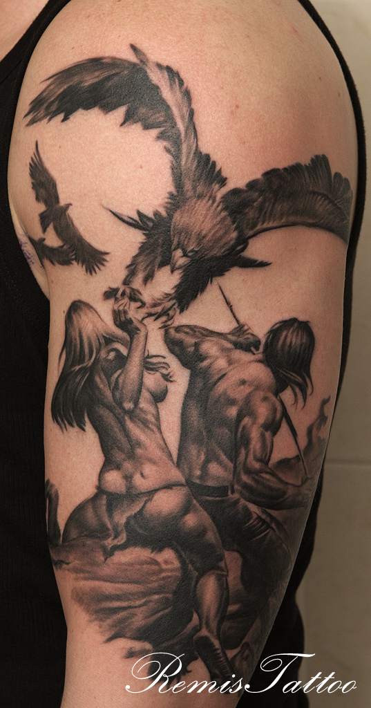 warrior girl eagle tattoo
