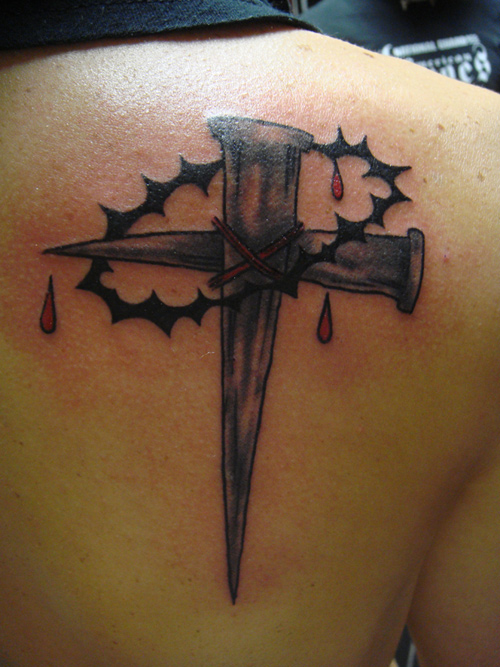 90.01.2010 thorns and cross - shoulder tattoo