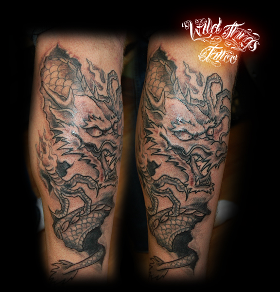 Japanese dragon leg tattoo by WildThingsTattoo on deviantART