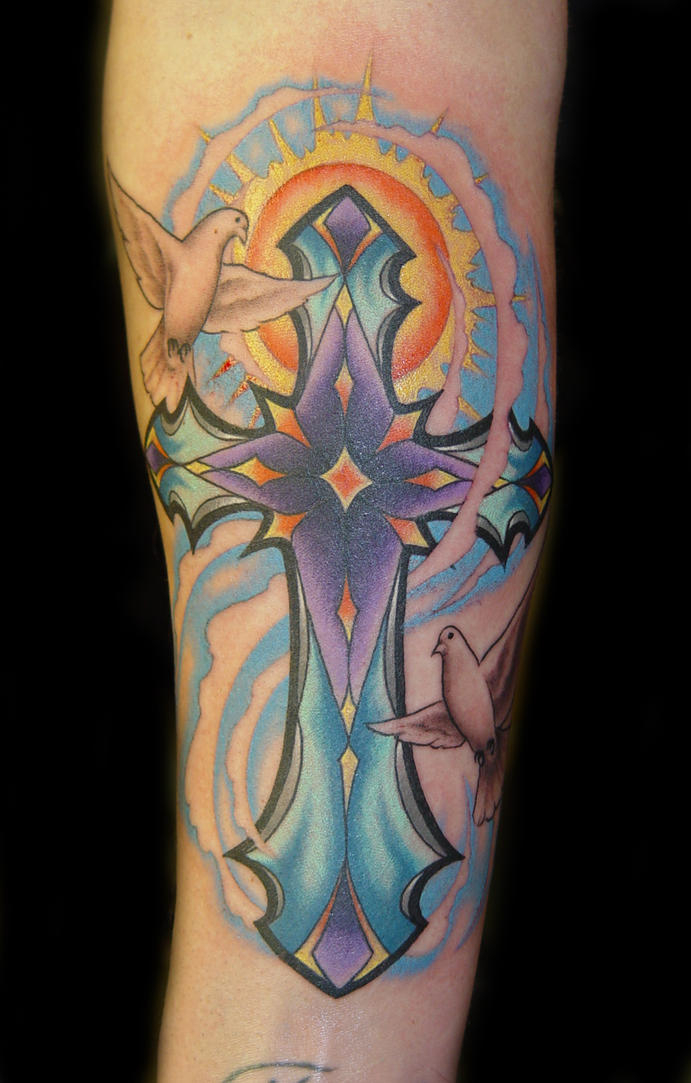 tattoos of doves. Cross with Doves Tattoo by