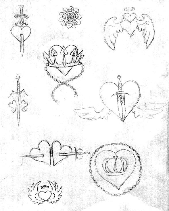 Heart-Crown-Knife Tattoo Sktch
