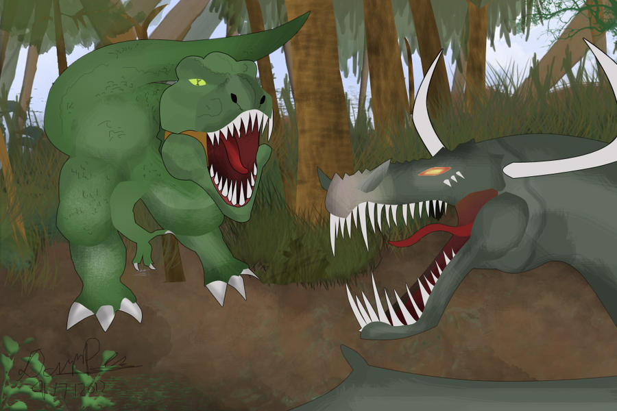 Tyrannosaurus Rex vs Dragon by ProjectCornDog on DeviantArt