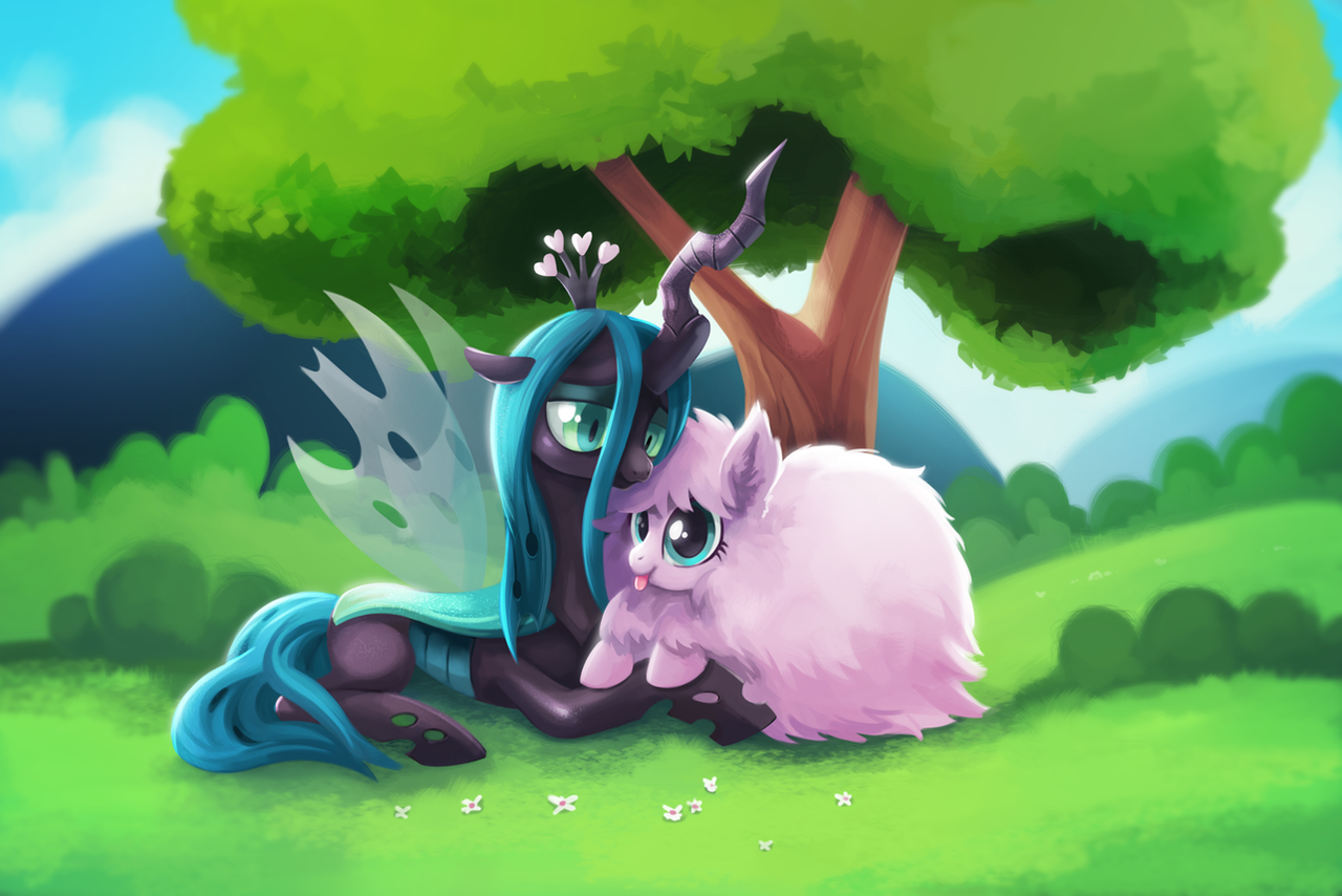 fluffle_puff_and_queen_chrysalis_by_tsao